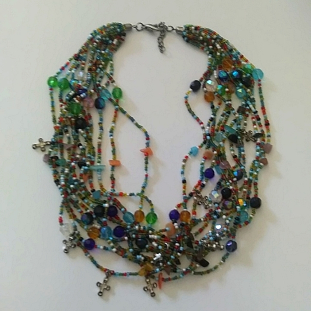 Multi Color Beads with Crosses Necklace| Christian Contemporary Style